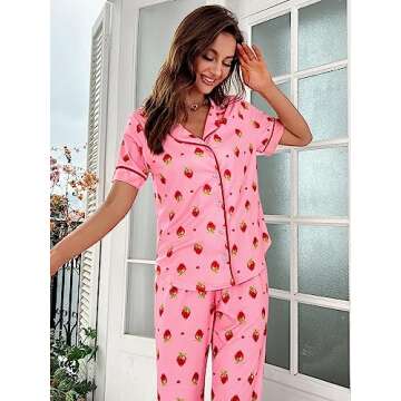 WDIRARA Women's 2 Piece Strawberry Print Pajama Set for Cozy Nights