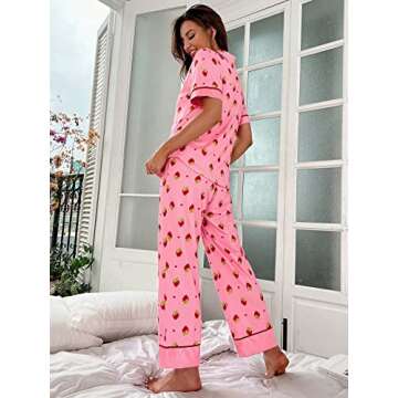 WDIRARA Women's Strawberry Print Pajama Set for Comfort