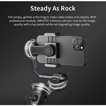 ZHIYUN Smooth 5 3-Axis Handheld Gimbal Stabilizer with Dual-Side Magnetic Lights for iPhone Smartphone Android Cell Phone - Portable Stabilizer for Vlogging, YouTube, Tiktok, Live Video
