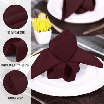 Utopia Home Burgundy Cloth Napkins (12 Pack, 20x20 Inches), Ideal Dinner Napkins for Party, Wedding and Lunch/Dinner