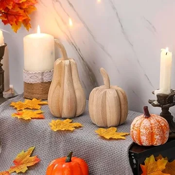Rustic Hand-Carved Wood Pumpkins Farmhouse Decor Thanksgiving Halloween