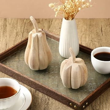 Rustic Hand-Carved Wood Pumpkins Farmhouse Decor Thanksgiving Halloween