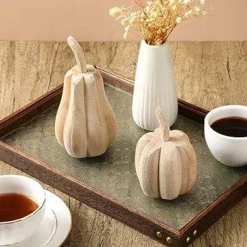 Rustic Hand-Carved Wood Pumpkins Farmhouse Decor Thanksgiving Halloween