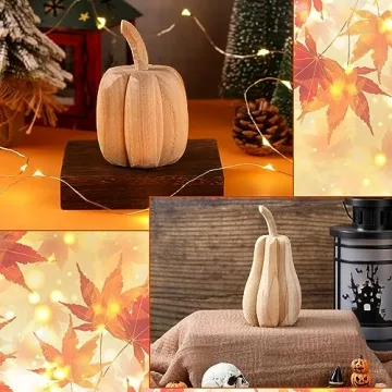 Rustic Hand-Carved Wood Pumpkins Farmhouse Decor Thanksgiving Halloween