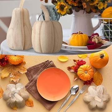 Rustic Hand-Carved Wood Pumpkins Farmhouse Decor Thanksgiving Halloween