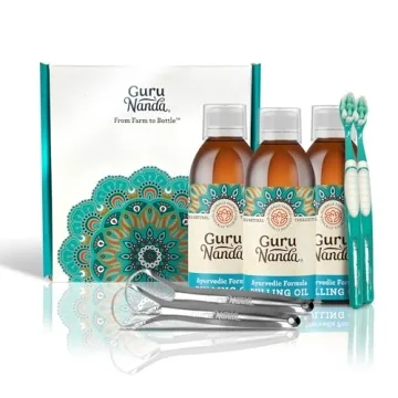 GuruNanda Original Oil Pulling with Tongue Scraper, Alcohol & Fluoride Free Mouthwash for Teeth & Gu...