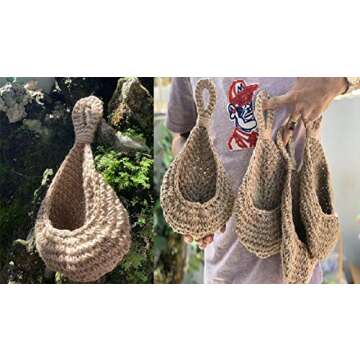 LD FRIENDLY STRANGERS Jute Hanging Basket Wall planters-Small for Plants Succulent Wall Decor,Teardrop Hanging Herb Pot Holder 3 inch Outside Diameter for in/Outdoor Fence Planter