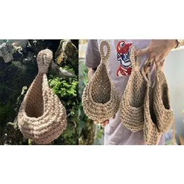 LD FRIENDLY STRANGERS Jute Hanging Basket Wall planters-Small for Plants Succulent Wall Decor,Teardrop Hanging Herb Pot Holder 3 inch Outside Diameter for in/Outdoor Fence Planter