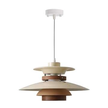 EFINEHOME Modern Decor Adjustable Pendant Lamp Kitchen Island, Aluminum and Wood Finish,1-Light E26 ...