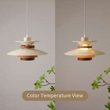 EFINEHOME Modern Decor Adjustable Pendant Lamp Kitchen Island, Aluminum and Wood Finish,1-Light E26 Base Ceiling Hanging Light for Dining Room Shop Restaurant (Beige+Dark Wood Grain, 40cm)