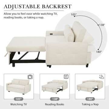 Merax Pull-Out Sofa Bed Convertible Couch 2 Seat Loveseat Sofa Modern Sleeper Sofa with Two Throw Pillows and USB Ports for Living Room, Beige