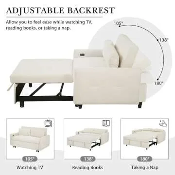 Merax Pull-Out Sofa Bed Convertible Couch 2 Seat Loveseat Sofa Modern Sleeper Sofa with Two Throw Pillows and USB Ports for Living Room, Beige