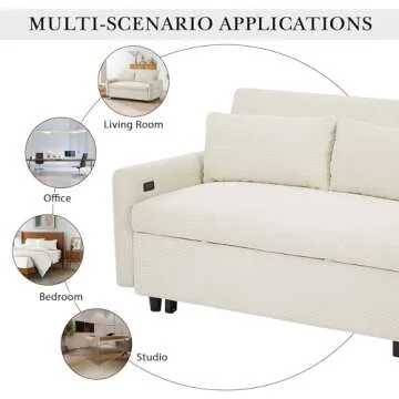 Merax Pull-Out Sofa Bed Convertible Couch 2 Seat Loveseat Sofa Modern Sleeper Sofa with Two Throw Pillows and USB Ports for Living Room, Beige