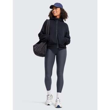 CRZ YOGA Thermal Fleece Lined Leggings Women 28'' - Winter Warm Workout Hiking Pants High Waisted Yoga Tights Full Length Navy Large