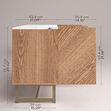 roomfitters Mid Century Modern TV Stand for TVs up to 65", Herringbone Sideboard Buffet Cabinet Credenza, Marble Top Media Console, Boho Entertainment Center for Living Room, Entryway (Oak Wood)