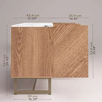 roomfitters Mid Century Modern TV Stand for TVs up to 65", Herringbone Sideboard Buffet Cabinet Credenza, Marble Top Media Console, Boho Entertainment Center for Living Room, Entryway (Oak Wood)