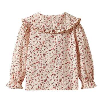 Mud Kingdom Button Up Shirt for Toddler Girls - Floral Ruffle Beige