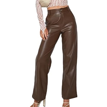 Faux Leather Pants for Women Solid Color High Waist Straight Leg Trousers Vintage 90s Streetwear Pan...