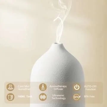 Diffuserlove Ceramic Diffuser 160ML Essential Oil Diffusers Aromatherapy Essential Oil Diffuser for Room Air Diffuser for Home Bedroom Stone Diffuser Black Wood Pattern Base (Size:6.8" H x 3.6" W)