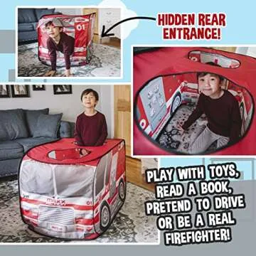 Pop Up Fire Truck – Indoor Playhouse for Kids | Red Engine Toy Gift for Boys and Girls – Sunny Days Entertainment, Multi