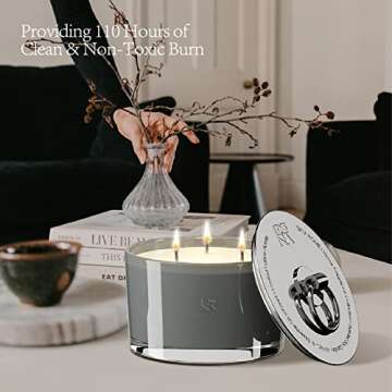 ESNA HOME Luxury All Natural Scented Candles Gift for Her | 19.4oz 110 Hours Burn | Lemongrass Essential Oil Aromatherapy Soy | Gifts for Women Who Has Everything | Metal Lid Candle Housewarming Gift