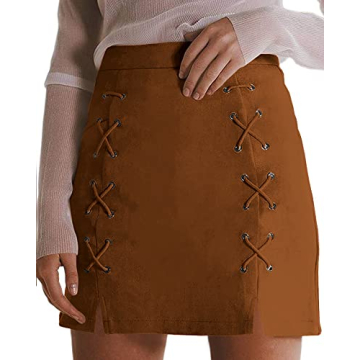 Stylish MANGOPOP Mini Faux Suede Skirt for Women - High Waist Brown