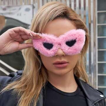 FEISEDY Women Plush Fuzzy Cat Eye Sunglasses Punk Soft Velvet Shades Ladies Handmade Party Masquerad...