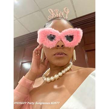 FEISEDY Women Plush Fuzzy Cat Eye Sunglasses Punk Soft Velvet Shades Ladies Handmade Party Masquerade Eyewear B2877