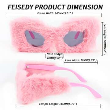 FEISEDY Women Plush Fuzzy Cat Eye Sunglasses Punk Soft Velvet Shades Ladies Handmade Party Masquerade Eyewear B2877