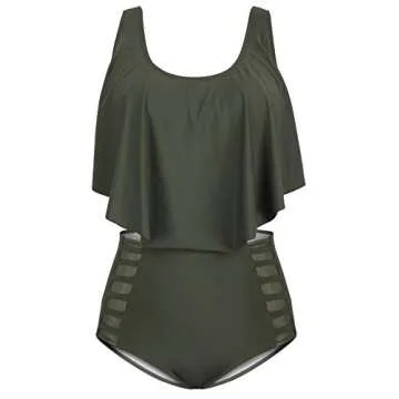 Sovoyontee Women High Waisted Plus Size Bathing Suit Army Green 4XLarge 20