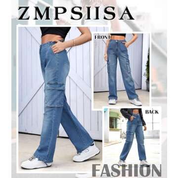 ZMPSIISA Women Cargo Jeans Pants with 6 Pockets