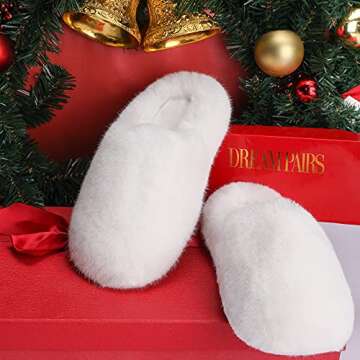 DREAM PAIRS Women's Plush Fuzzy Slip on Indoor Outdoor Winter House Slippers,Size 9-10,Cream,GEROLDY