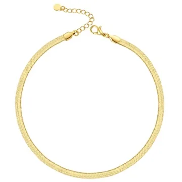NUZON 18K Gold Plated Copper Herringbone Choker Necklace for Women 5MM Simple Minimalist Thick Flexi...