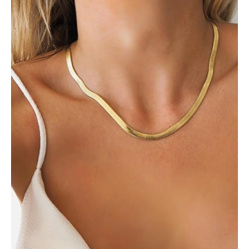 NUZON 18K Gold Plated Herringbone Choker Necklace for Women