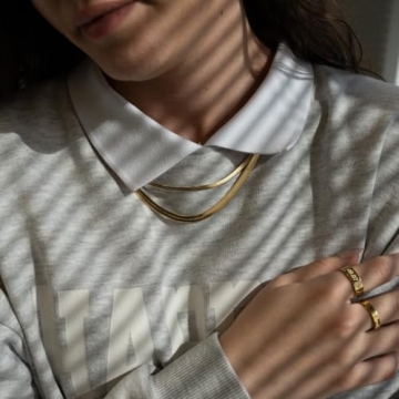 NUZON 18K Gold Plated Herringbone Choker Necklace for Women