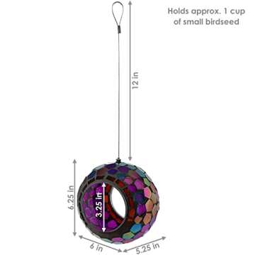Sunnydaze 6-Inch Glass Mosaic Hanging Bird Feeder for Outdoors - Fly-Through Wild Bird Feeder - Purple
