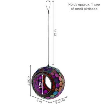 Sunnydaze 6-Inch Glass Mosaic Hanging Bird Feeder for Outdoors - Fly-Through Wild Bird Feeder - Purple