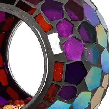 Sunnydaze 6-Inch Glass Mosaic Hanging Bird Feeder for Outdoors - Fly-Through Wild Bird Feeder - Purple