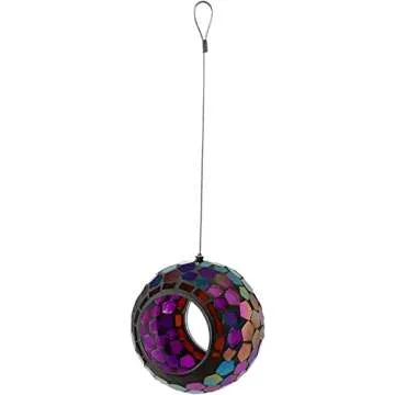 Sunnydaze 6-Inch Glass Mosaic Hanging Bird Feeder for Outdoors - Fly-Through Wild Bird Feeder - Purple