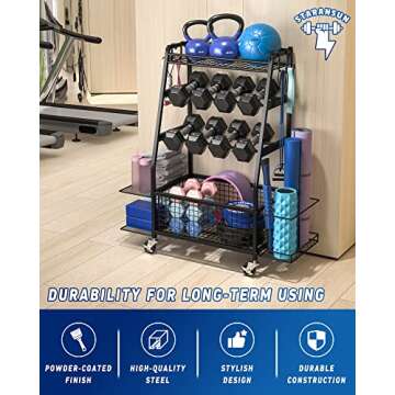 Staransun Weight Rack for Dumbbells - Dumbbell Rack for Home Gym - Home Gym Storage Rack for Dumbbells and Strength Training Equipment - Weight Rack for Home Gym with Side Shelves, Hooks and Wheels