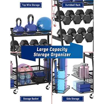 Staransun Weight Rack for Dumbbells - Dumbbell Rack for Home Gym - Home Gym Storage Rack for Dumbbells and Strength Training Equipment - Weight Rack for Home Gym with Side Shelves, Hooks and Wheels