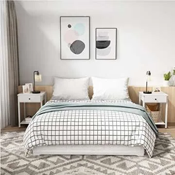 Ecoprsio Nightstand White End Table Side Table with Drawer and Storage Shelf Wood Night Stand Modern...