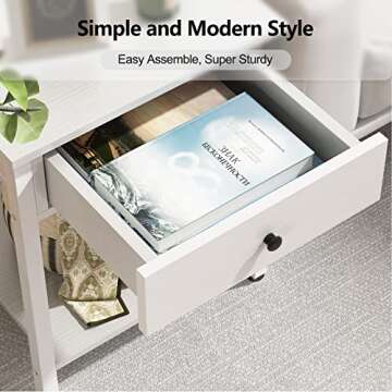 Ecoprsio Nightstand White End Table Side Table with Drawer and Storage Shelf Wood Night Stand Modern Bedside Table for Bedroom, Living Room, Sofa Couch, Hall, Easy Assembly, White