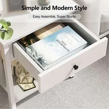 Ecoprsio Nightstand White End Table Side Table with Drawer and Storage Shelf Wood Night Stand Modern Bedside Table for Bedroom, Living Room, Sofa Couch, Hall, Easy Assembly, White