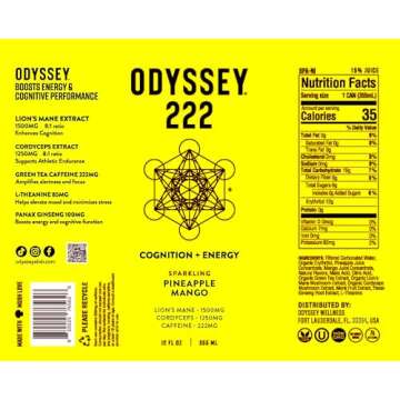 Odyssey 222 Sparkling Energy Drink with Lion's Mane and Cordyceps