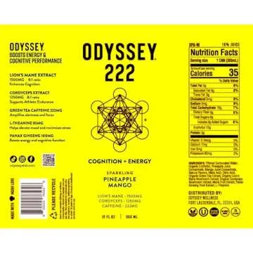 Odyssey 222 Sparkling Energy Drink with Lion's Mane and Cordyceps