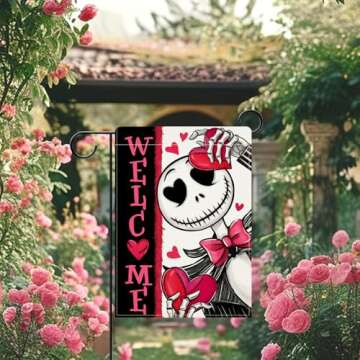 Dyrenson Welcome Valentines Day Jack Decorative Garden Flag, Red Pink Love Heart Yard Outside Home Decorations, Anniversary Wedding Burlap Outdoor Small Decor Double Sided 12 x 18