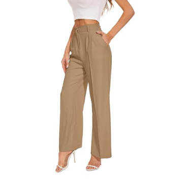 FUNYYZO Women Wide Leg Pants High Elastic Waisted Business Work Trousers Long Straight Pants