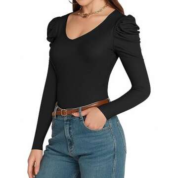 MANGOPOP Women's Elegant Puff Sleeve Bodysuit for Casual Wear