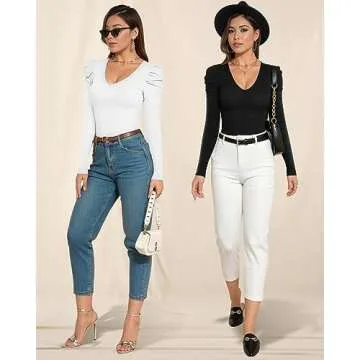 MANGOPOP Women's Elegant Puff Sleeve Bodysuit for Casual Wear